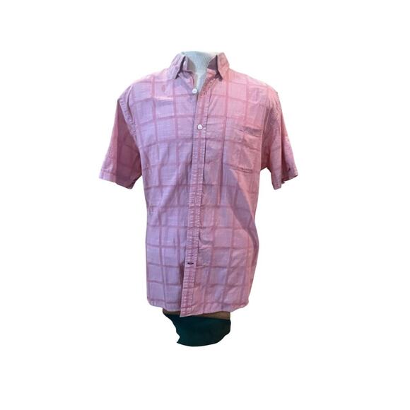 IZOD SALTWATER CLASSIC PINK PLAID SHORT SLEEVE BUTTON UP MENS XL - Picture 1 of 5